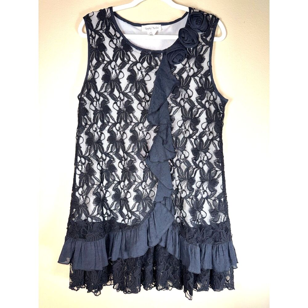 Lady Noiz Top, Black Lace with white underlay and ruffles at the bottom